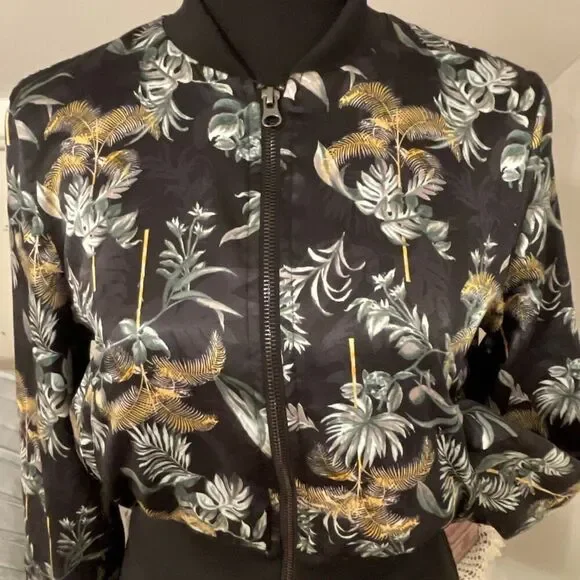 Victoria's Secret Black Luxe Palm Satin Feel Bomber Cropped Jacket - Picture 10 of 12